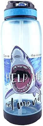 Koohot 32 oz de bebida de água - BPA Free, Sip Straw tampa, loop de transporte, leve, à prova de vazamentos, design legal - 1 pacote - tubarão
