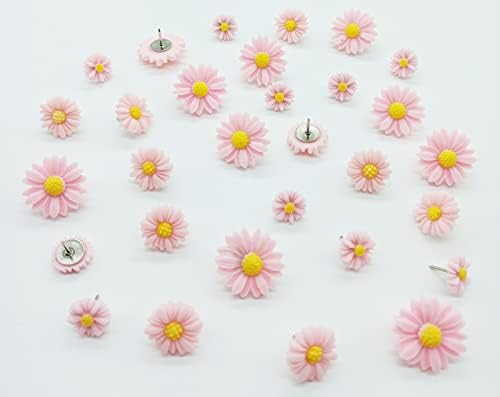 Resina Daisy Flowers Purs Pins Conjunto, 30 PCs Flatback decorativo Disy Disy Tack Tack Mini Declated Daisies Pushpins para