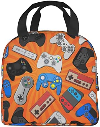 Duduho Video Game Controller Background Saco de lancheira Compact Bag Bag Gamepad Pattern Reutilable Lunch Box Container para Mulheres Menino Escola Trabalho de Escola, 6L