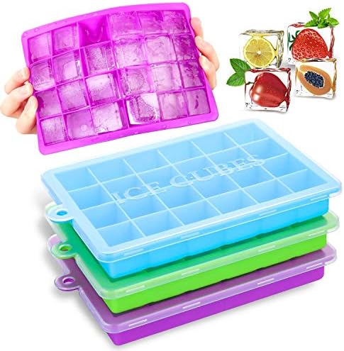 3 Bandejas de cubo de gelo de silicone com tampas, moldes de cubo de gelo flexíveis de sílica gel com tampa para uísque e coquetéis,