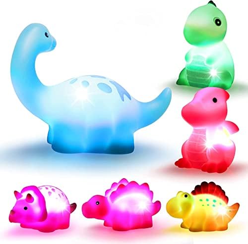 Brinquedos de banho de dinossauros Cibolar Light-up 6 pacotes Brinquedos de banho flutuantes Conjunto para crianças crianças crianças