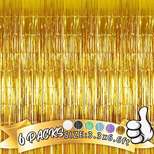 Cortinas de papel alumínio Tinsel Backdrop 6 PCs 3,3 x 6,6 pés Fringe Photo Casation Cortina, Decorações de aniversário do oceano de chá de bebê, material de festa de Natal