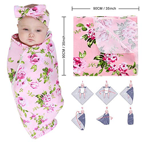 Robe de maternidade de 4 pacote e cobertor de barro de bebê combinando com fita de chapéu, túnica de entrega elástica com bolsos e embrulho para mamãe e bebê