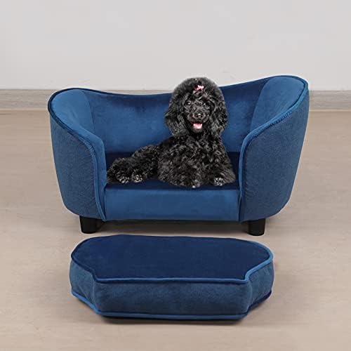Sofá de animais de estimação, cadeira de sofá de pet -tear de veludo e linho com almofada removível e lavável para