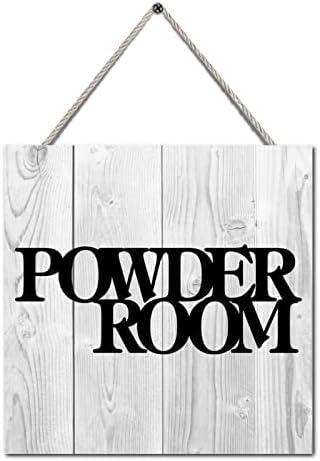 Vrurinss pendurando sinal de madeira com a família Powder Room Family Sinais de madeira rústica Sinais motivacionais do jardim