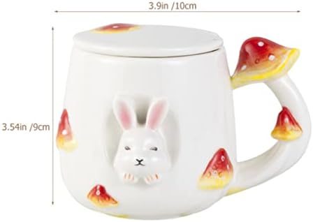 Pacote de cuidados de upkoch caneca de coelho de café com tampa copo de café caneca de café com cogumelo de cogumelo leite kawaii xícaras de chá canecas para crianças adultos escritório simpatia presente