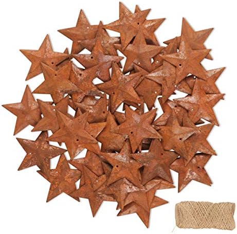 Yiya 50pcs Rusted Metal Stars contém uma corda de juta, pequenas estrelas enferrujadas de metal as estrelas do artesanato para o Natal Decoração de Decoração de Holiday Home Decoration