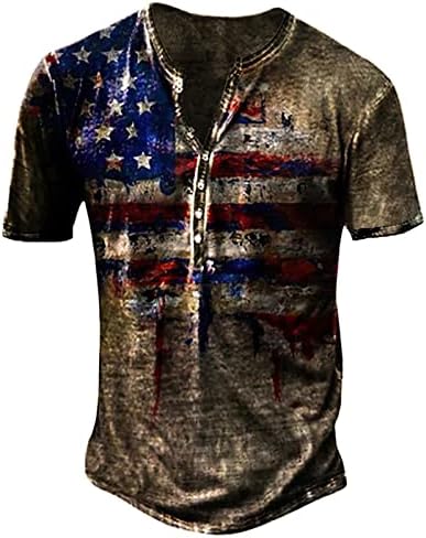 Wenkomg1 Mens Henley camisa, estrela da bandeira dos EUA lavada e listras de estilo retrô de estilo de streetwear