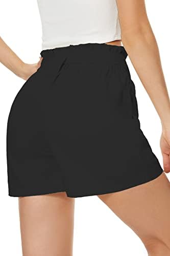 Neyouqe Shorts para mulheres de verão Casual Bowknot com cinto de cintura alta Praia de perna larga Praia curta solta com