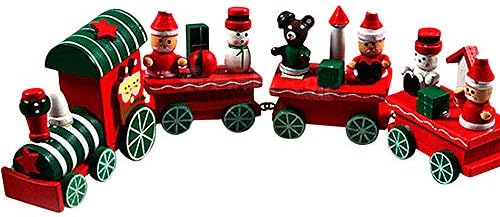 Toxz 4 peças Wood Christmas de Natal Decoração de decoração de decoração, modelo de trem com 1 motor e 3 carruagens, comprimento: 24,5 cm