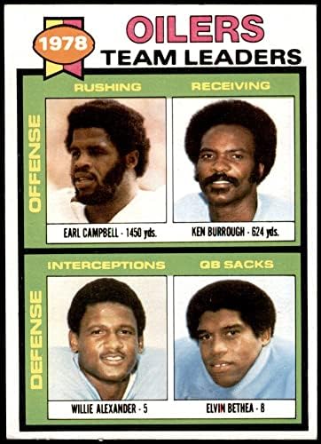 1979 Topps 301 Líderes de Oilers e Lista de verificação Earl Campbell/Ken Burrough/Willie Alexander/Elvin Bethea Houston Oilers