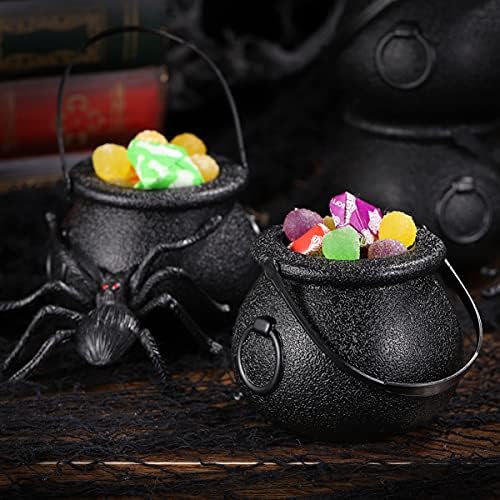 Valiclud Witch Caldron 10pcs Black Cauldron Halloween Candy Bucket Witch Kettle Fluction- Or- Tratar o porta-balcões Halloween Candy Bowl Halloween Party Favory Supplies Ornamentos negros