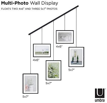 Umbra Exhibit Picture Frame Gallery Conjunto de colagem ajustável, 5 de abertura, preto e fotochain 4x4 e 4x6 quadro de imagem