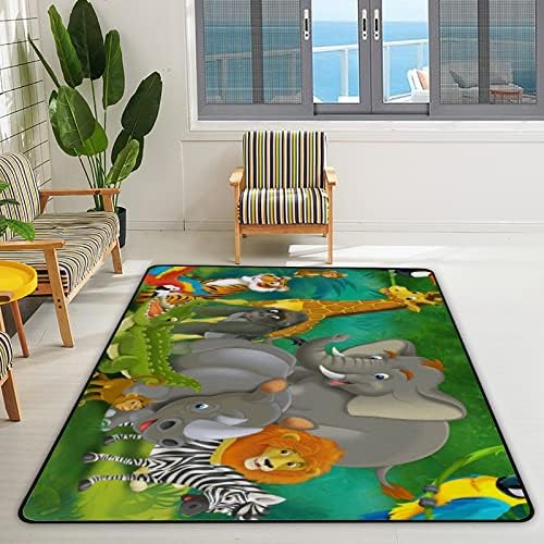 Rastreamento de carpete interno brincar de tapete de desenho animado Tropic Safari Animais para quarto quarto Educacional Berçário de tapete de tapete de tapete 63x48in
