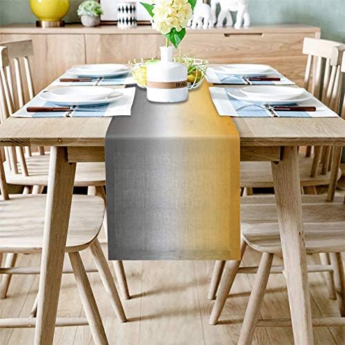 Mesa de linho de algodão corredor de 72 polegadas de comprimento, ombre cinza amarelo, lenços de cômodas de tabela de mesa de estopa