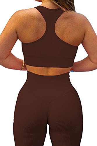 Equipe de exercícios sem costura eSonlar para mulheres com nervuras de racha de racha de racha de raciocina alta na cintura ioga