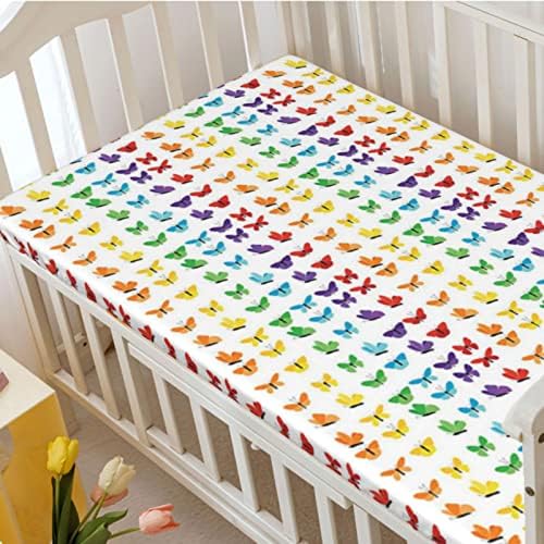 Folha de berço ajustada com tema do arco-íris, lençóis de colchão de berço padrão folhas de colchão macio para crianças macias para menino, 28 x52, multicolor