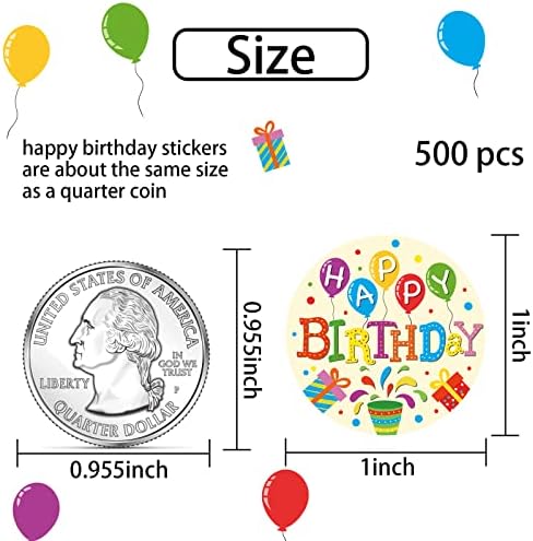 Heyfibro 1 polegada Rolo de adesivo de feliz aniversário para crianças, 500 PCs Round Birthday Birthday Secret Sticks com