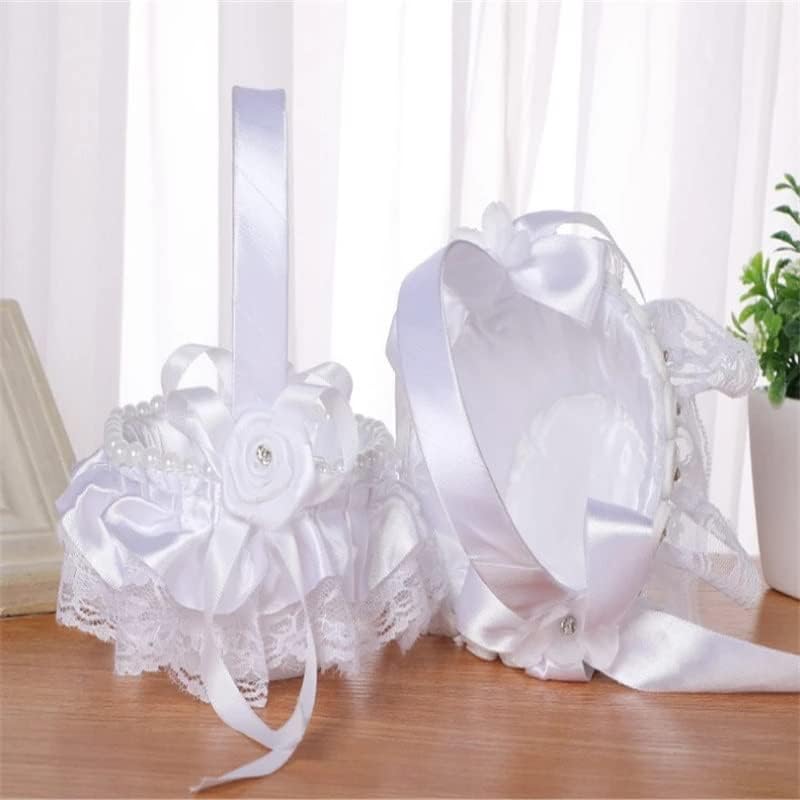 Miaohy casamento cesto cesta de flores cesto cesta de renda pérola romântica decoração de strass branco para festa de cerimônia de casamento