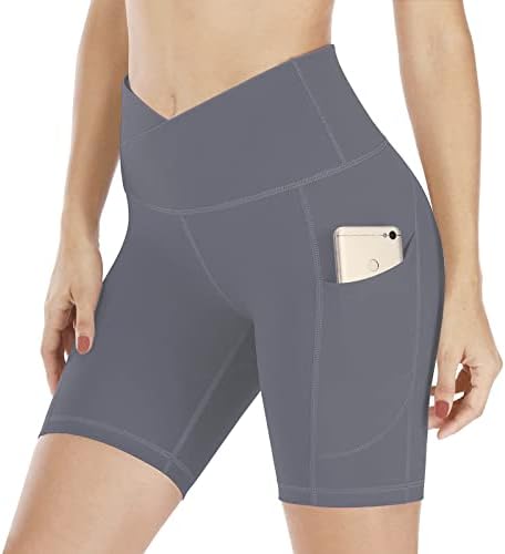Shorts de ioga kbialifs para mulheres com bolsos de altura de cintura de cintura