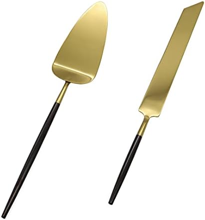 Koyal por atacado Modern Wedding Cake Knife and Server Set - Cortador de bolo de ouro de duas peças e servidor com alça