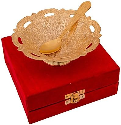 Tigela de latão com banheira dourada com colher 5 polegadas de aprox Diâmetro com uma bela caixa melhor para presentear presente
