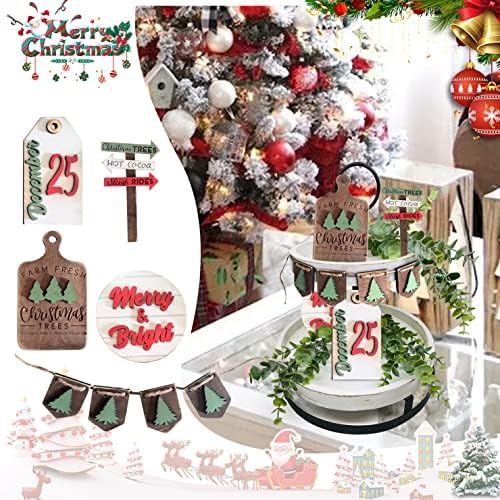 Decoração de bandeja em camadas de férias de Natal de Sgavte, Decorações de Natal Rustic Farmhouse Decoração de