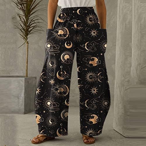 mmknlrm feminino moda impressão casual trosuer calça calça elástica de harém elástica solta bolso bolso elegante e confortável