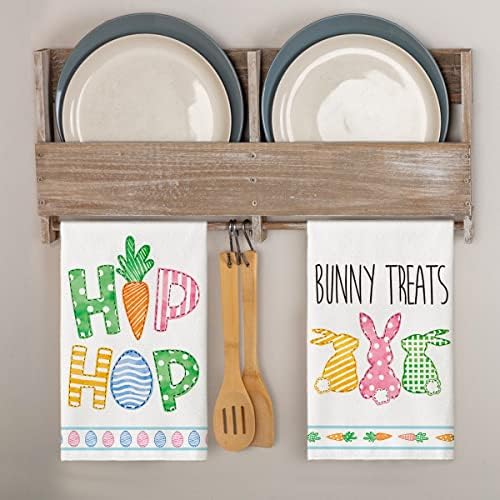 Modo Artóide Bunny Hip Hop Treats Cenouras de ovo Rabbit Toalhas de cozinha de cozinha de prato, 18x26 polegadas decoração sazonal de férias Toalhas de mão Conjunto de 2