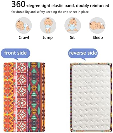 Mini lençóis de berço com tema asteca, lençóis portáteis de mini berço lençóis macios e respiráveis ​​lençóis de berço-bebê para menina ou menino, 24 x38, laranja roxa