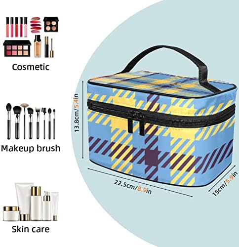 Bolsas de cosméticos para mulheres, bolsas de bolsas Makeup Organizer Storage Makeup Bag Girls, Blue YellowVintage Tartan Plaid