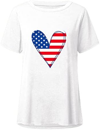 Túnica de túnica qcemeni para mulheres fofas coração usa bandeira de impressão de impressão Independence Day camisetas camisetas curtas de manga curta camisetas soltas