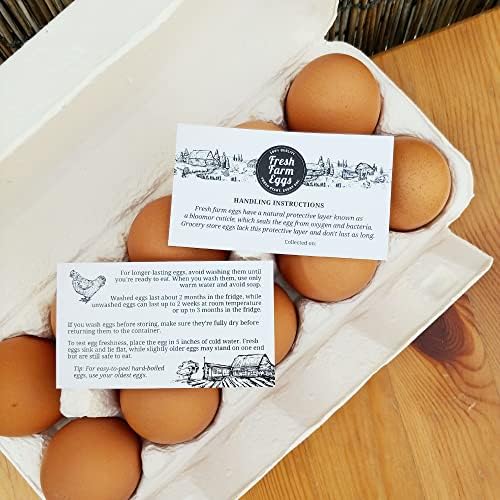 Havongki 200 pacote premium ovos de fazenda frescos Instruções de manuseio de cuidados cartões de acessórios de cuidados Etiquetas | Cartons em branco de ovo 4 6 12 15 18 30 48 50 Couca de cesta de contagem Contêiner armazenando Organizador extra -M09CH200