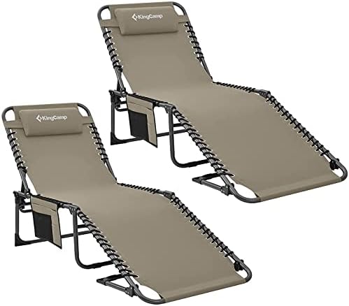 Conjunto de Kingcamp de 2 cadeira de lounge dobrável externa para praia ao ar livre, banhos de sol, pátio, piscina, gramado, portátil Campo de acampamento ajustável portátil