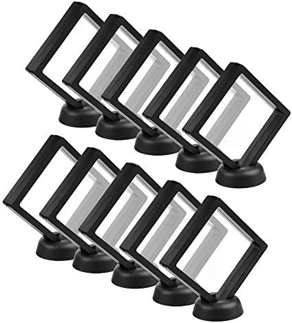 Conjunto CrazyStorey de 10 PCs Black 3D Floring Frame Display Stands ， Medalhões, Jóias, 3,6 x 3,6 x 0,8 polegadas