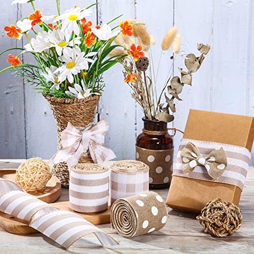 Wiaxin 3 rola fitas com fio fitas com xadrez embrulhado em gingham gingham Grosprain Padrão de ponto de fita para decoração de casa de artesanato diy, 2,5 polegadas x 15 jardas,