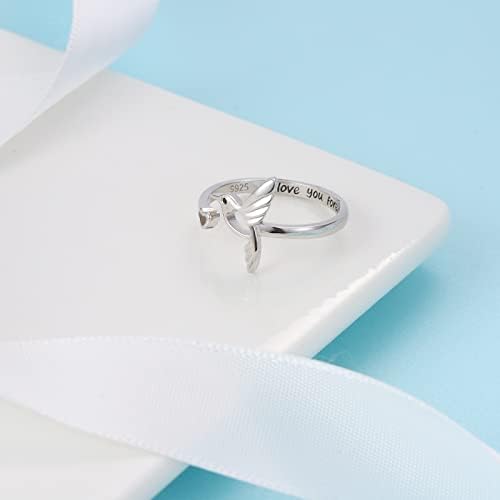 Qiuqiulu 925 Sterling Silver Hummingbird Ring Anéis ajustáveis ​​6-9 Presente de joias para mulheres