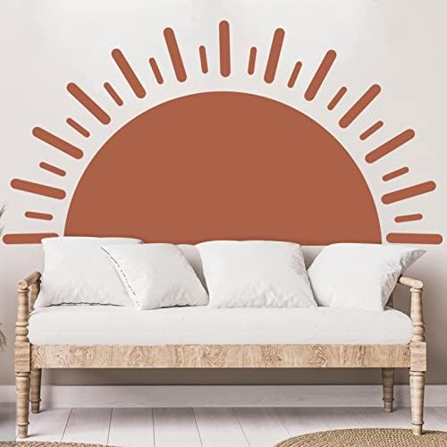 Grande meio sol Sun Boho Decalques de parede descascam e grudam, Oppro Big Sunrise Vinyl Wall Adreters Removíveis Decalque