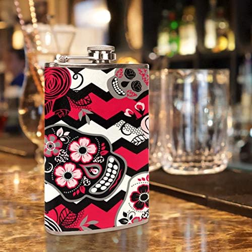 Balão de quadril para bebidas alcoólicas de aço inoxidável com bebidas alcoólicas com funil 7,7 oz de couro ótima ideia de presente Flask - Red Skull Bone