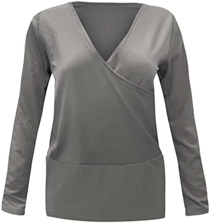 Blusas de tamanho grande para mulheres moda cross V pescoço de manga comprida túnica malha de malha