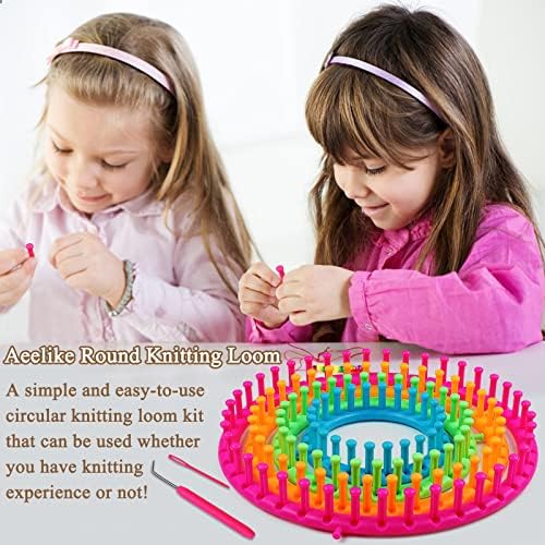 Aeelike Kitting Loom Kit Redonda de tricô Rounding Seco, 4pcs Círculo de círculos tricô com gancho e agulha de plástico, teares