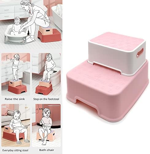 Xkmt- garoto rosa, bebê, criança dobrar duas etapas anti-slip robusta de duas etapas para treinamento potty, banheiro, cozinha, bancos