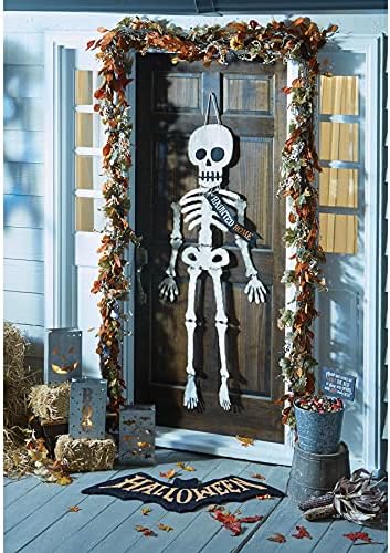 Cabide de porta de esqueleto de Halloween torta de lama, branco, 59 x 19