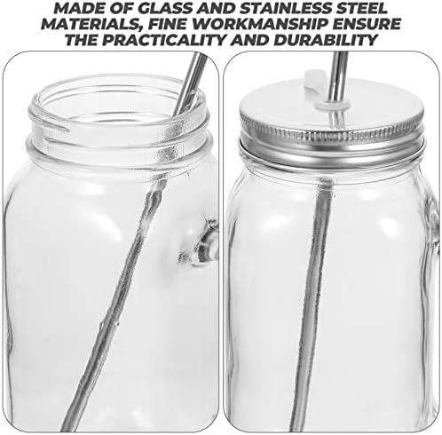 Canecas de jarra de maçom de upkoch com alças tampas e canudos largo de boca clara Conjunto de garrafas de vidro de vidro de copos