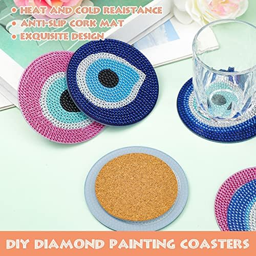 6 PCs Evil Eye Coasters Kits de pintura de diamante do olho mal Eal