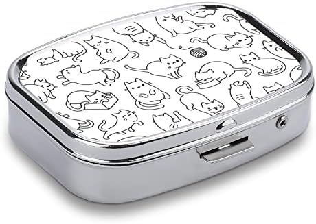 Caixa de comprimidos Doodle fofa de gato padrão de animal em forma quadrada Caixa de comprimido de comprimido portátil Pillbox
