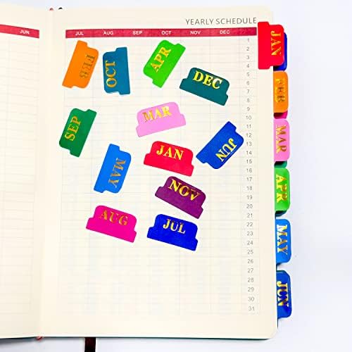 36 Peças Planejador de papel de papel dourado Tabs mensais, acessórios de designer de abas adesivas cor neutra de calendário de metal,