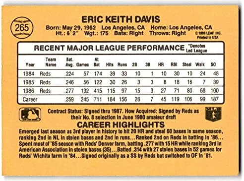 1987 Donruss #265 Eric Davis Cincinnati Reds MLB Baseball Card NM-MT