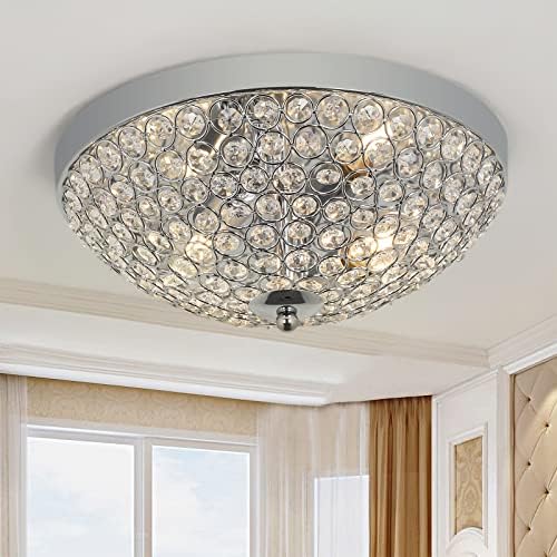 DLT Modern Flush Mount Crystal Teto Light, lustre pequeno de 2 luzes perto de luminárias de teto para quarto, entrada,