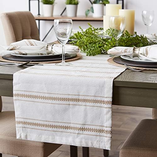 DII Zig Dobby Collection Tabletop, Table Runner, 14x72, Stone